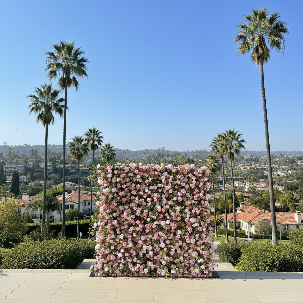 Pink & Green Rose Premum Flower Wall - 152