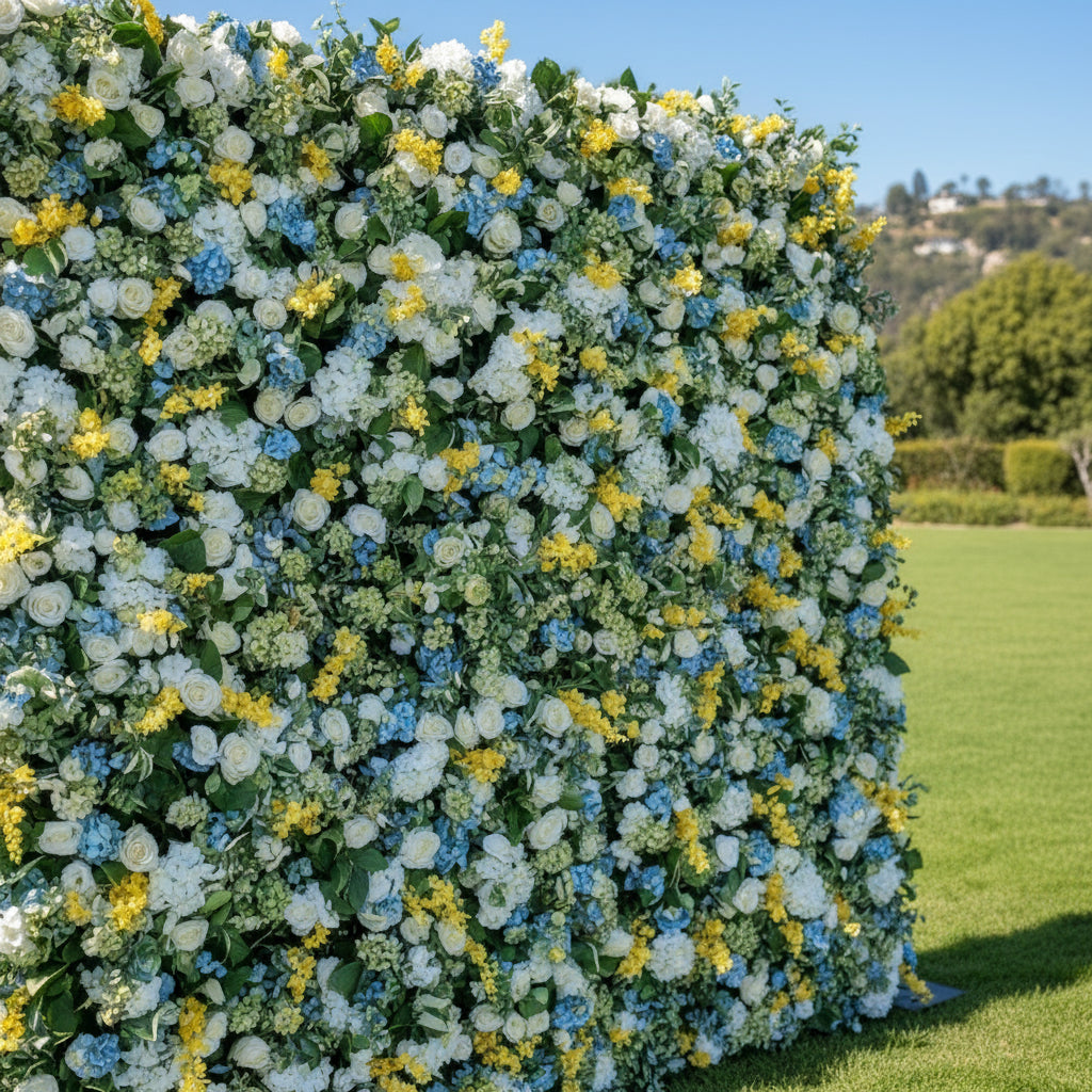 Yellow & Blue Greenery Premium Flower Wall - 322