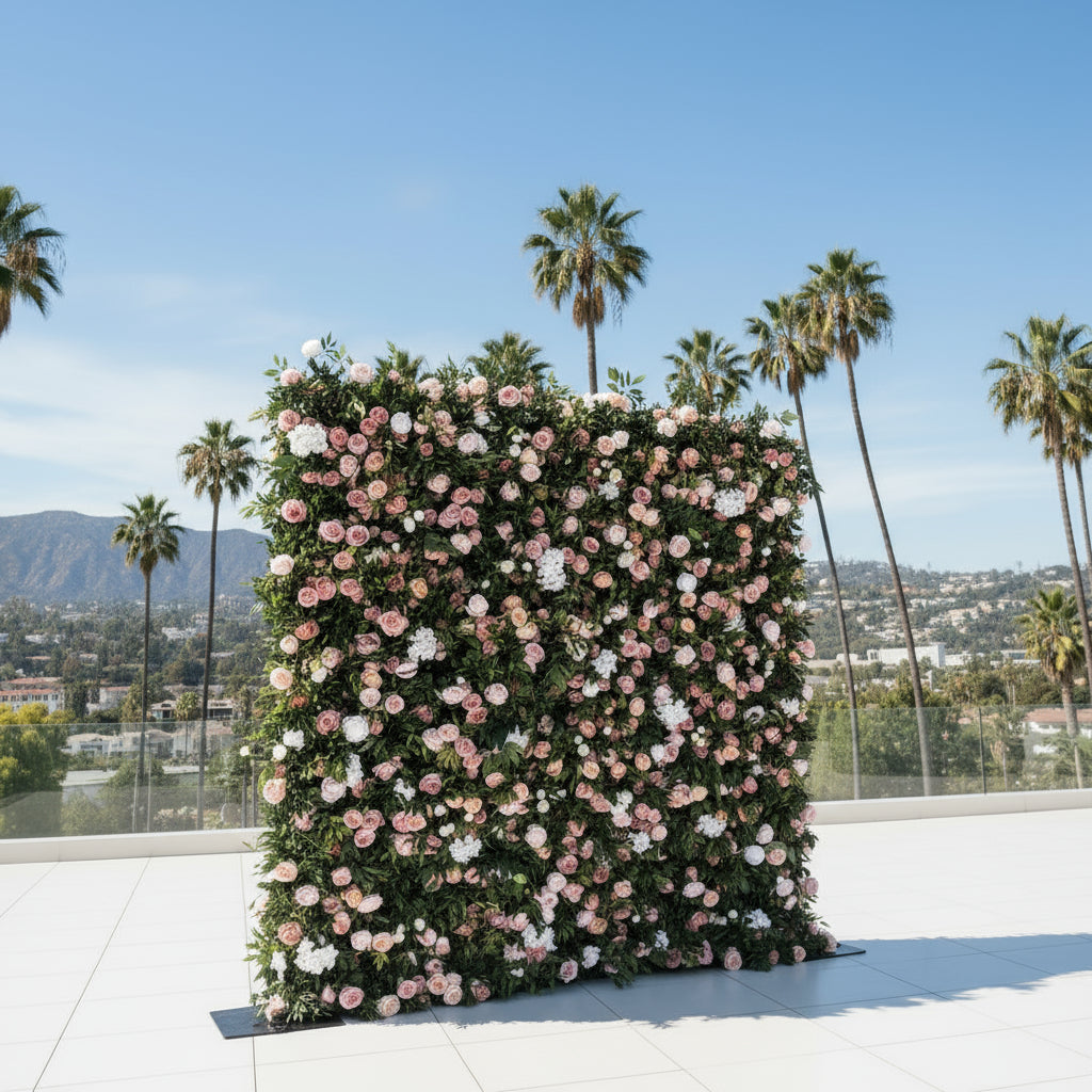 Pink, White and Greenery Rose Premium Flower Wall - 125