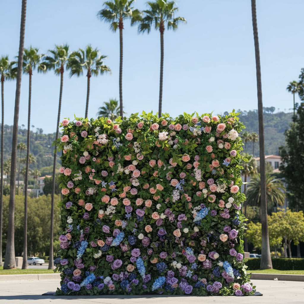 Pink & Purple Rose Premium Greenery Flower Wall - 103