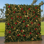 Red, Gold and Greenery Premium Flower Wall Backdrop - 299