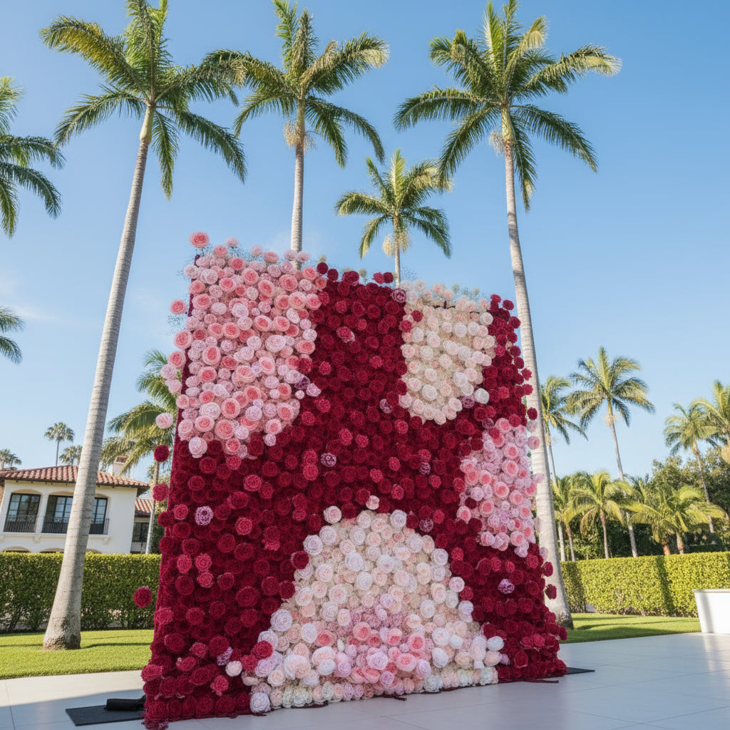 Pink & Red Cream Premium Rose Flower Wall - 106