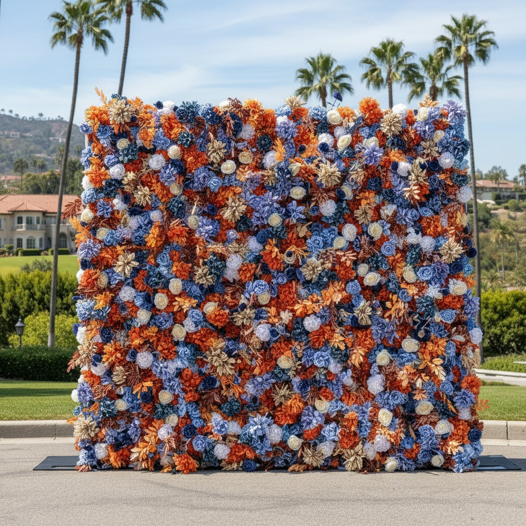 Orange, White & Blue Rose Premium Flower Wall - 155