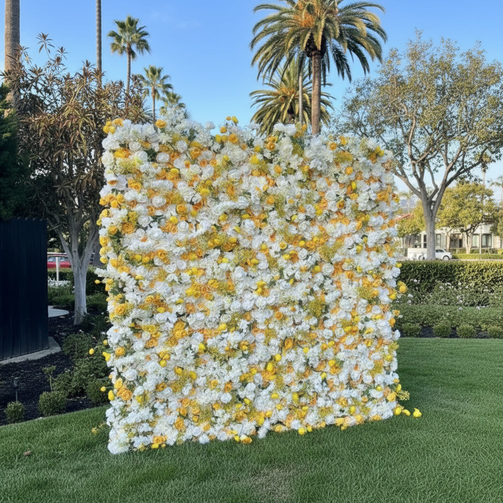 Yellow & White Wild Rose Premium Flower Wall - 123