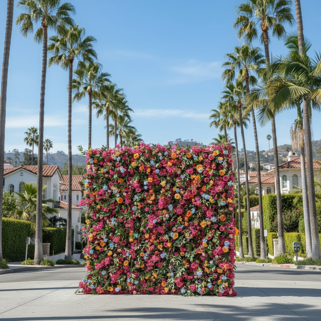Dripping Pink, Blue and Orange Premium Flower Wall - 182