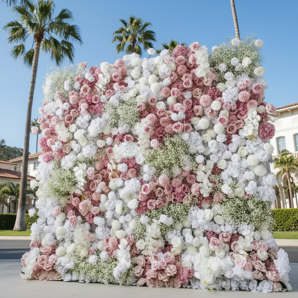 Pink & White Babys Breath Premium Flower Wall - 059