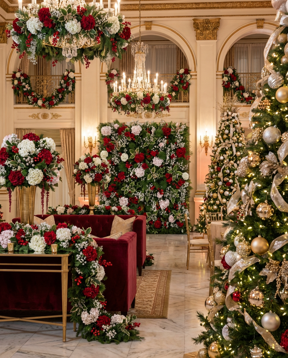 Red, Whtie and Greenery Premium Flower Wall Backdrop - 295