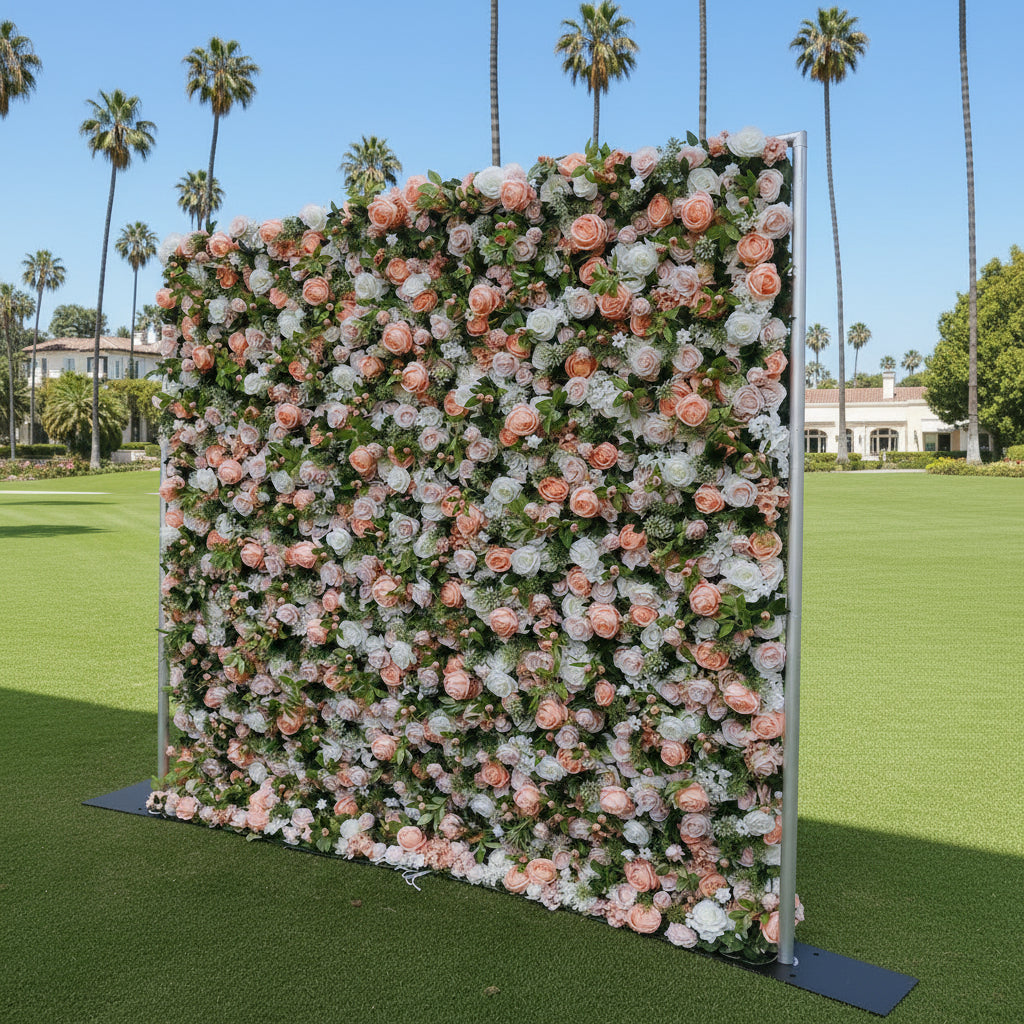 Peach & White Wild Rose Premium Greenery Wall - 203
