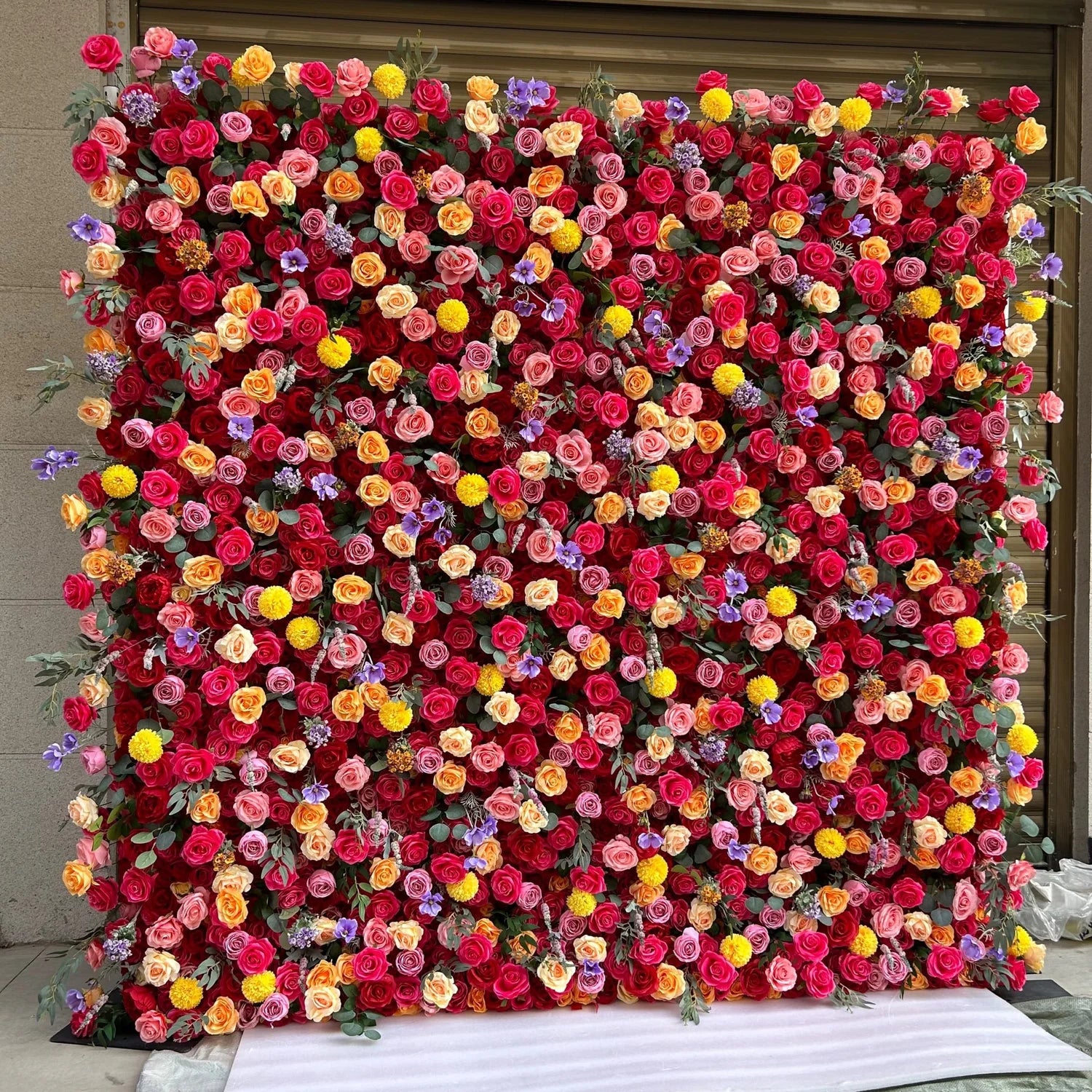 Pink, Orange & Yellow Wild Rose Premium Flower Wall - 121