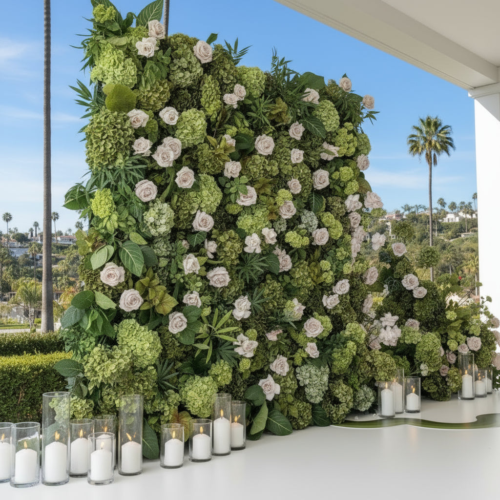 Multi Color Greenery and Pink Blush Rose Premium Flower Wall - 537