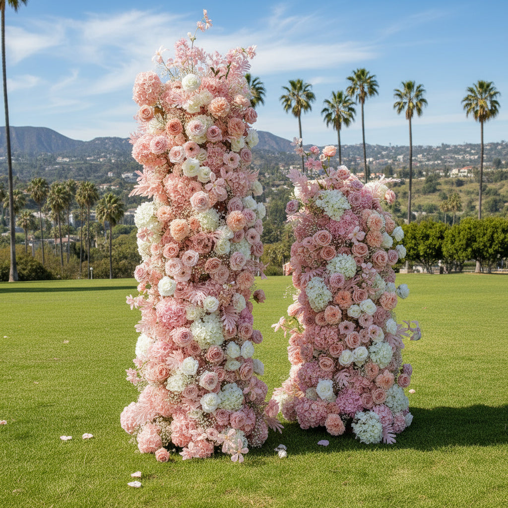 Pink and White Babys Breath 2 Piece Premium Flower Horn Arch Set - 4604