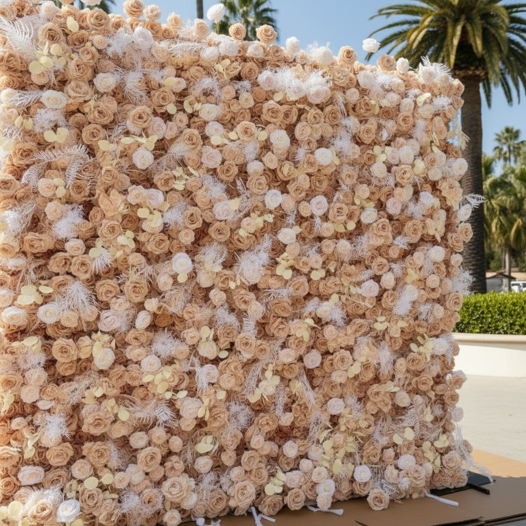 Pampas Wild Brown, Tan & White Rose Flower Wall - 069