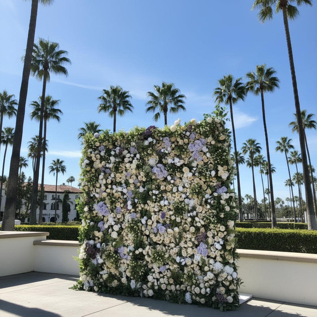 Lavender Purple & Cream Premium Greenery Flower Wall - 189