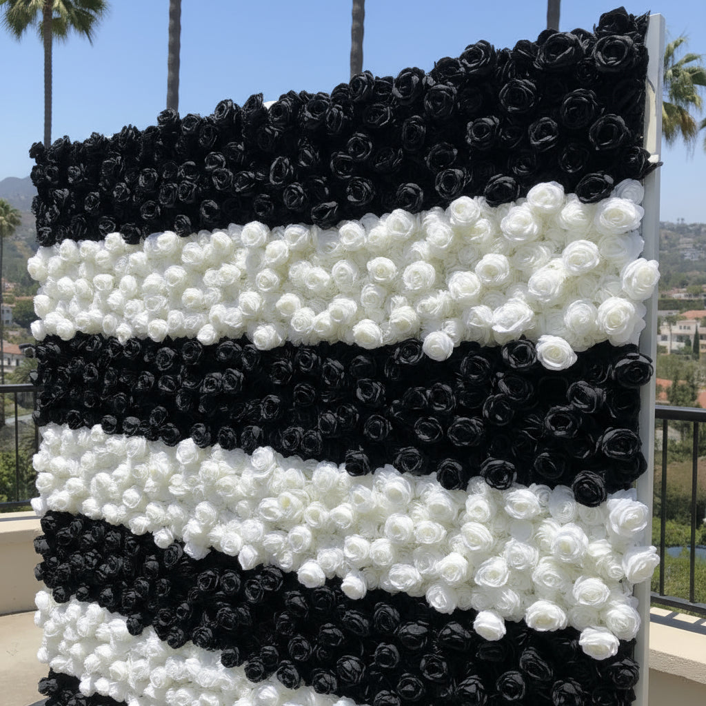 Black and White Stripe Wild Rose Premium Flower Wall - 215