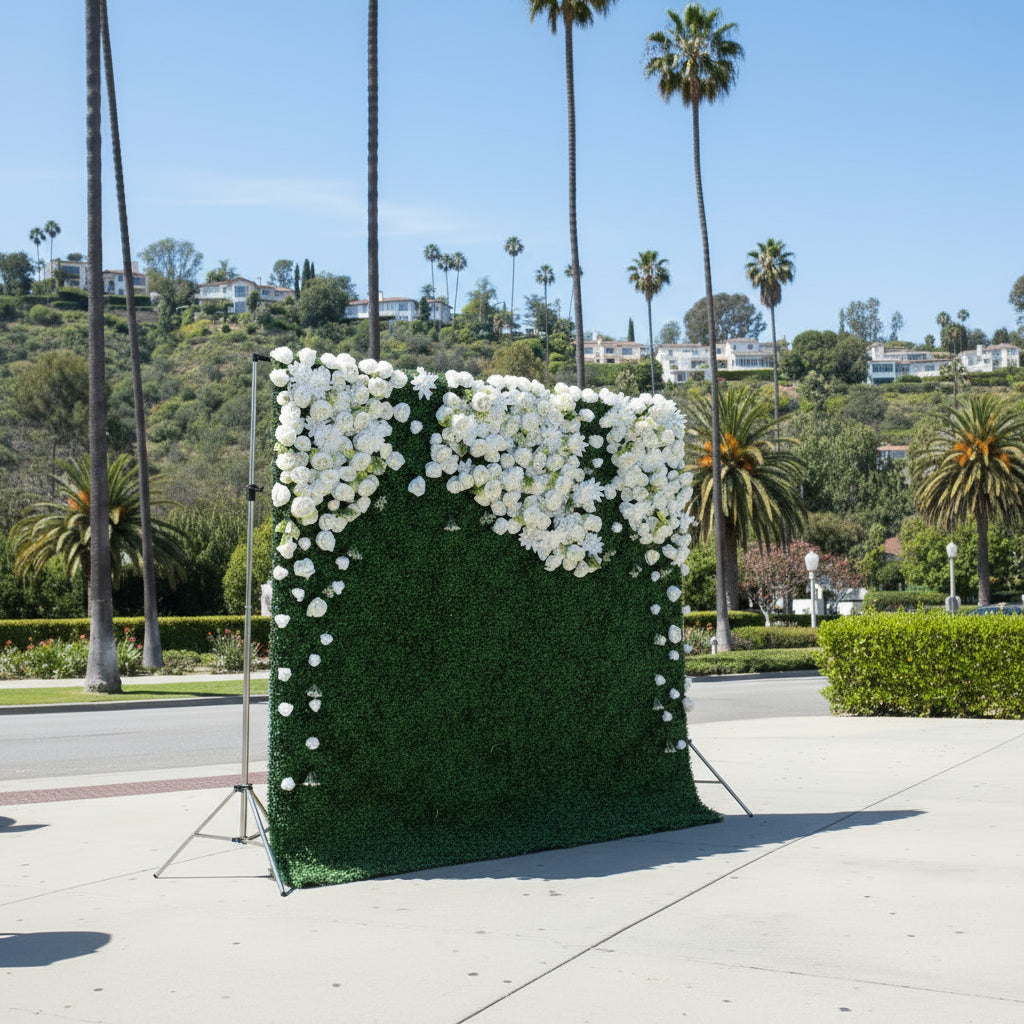 Classic Greenery Hedge with White Rose Design Premium Wall - 524