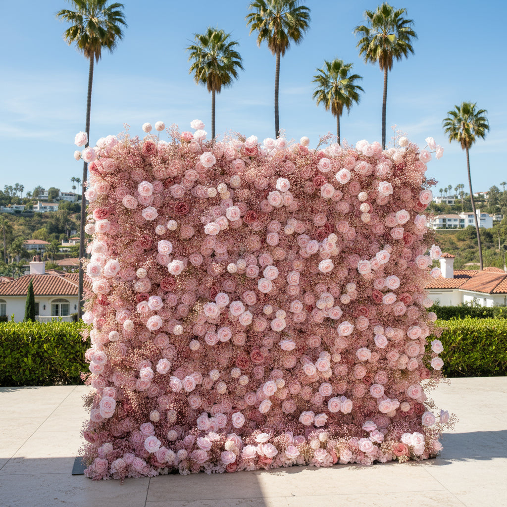 Baby's Breath Pink Rose Flower Wall - 062