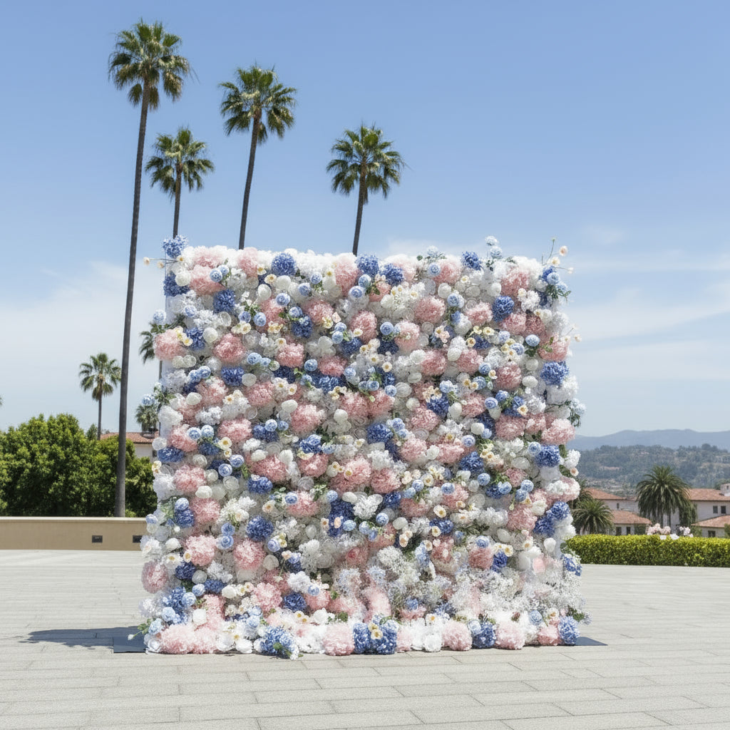 Pink, Blue & White Premium Flower Wall - 156