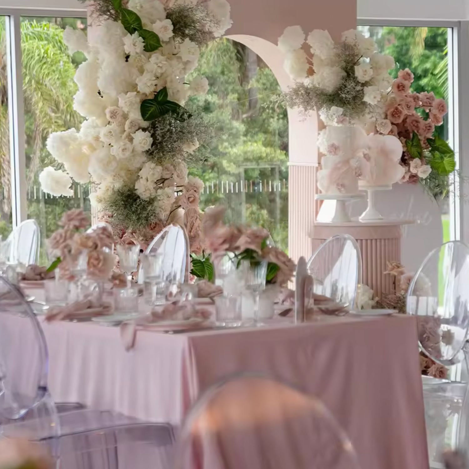 White Cream, Pink Blush and Greenery Premium Floral Flower Arch - 4548