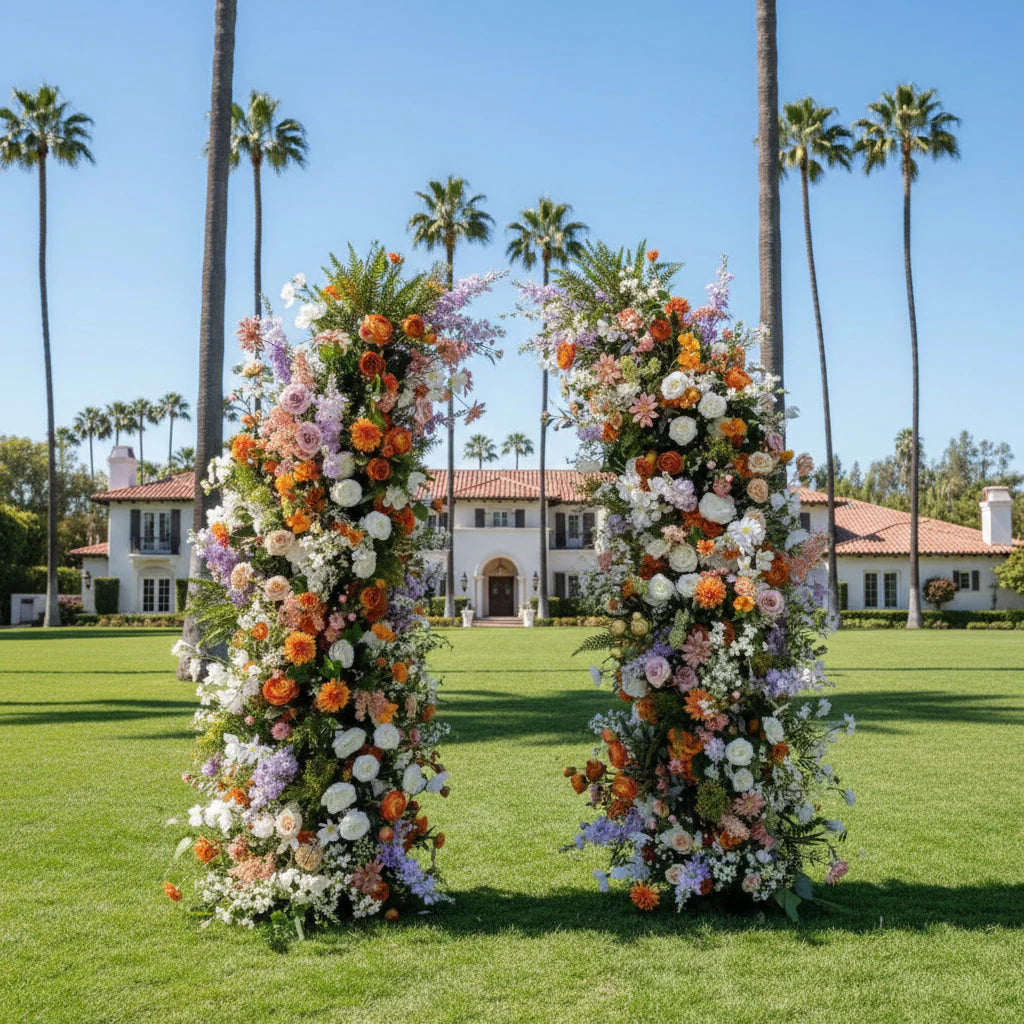 Purple, Orange and White Greenery Premium Flower Wall & Backdrops  - 4569