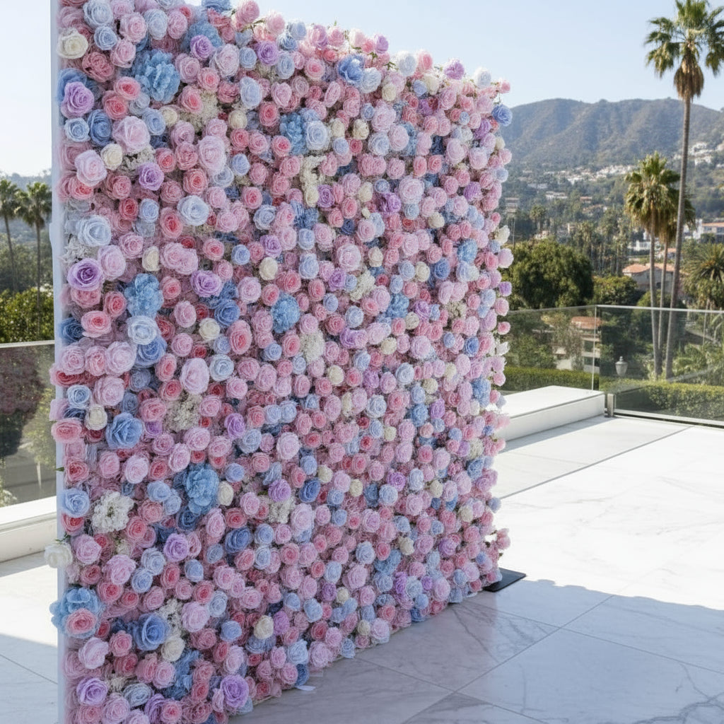 Pink, Blue, White & Purple Rose Premium Flower Wall - 127