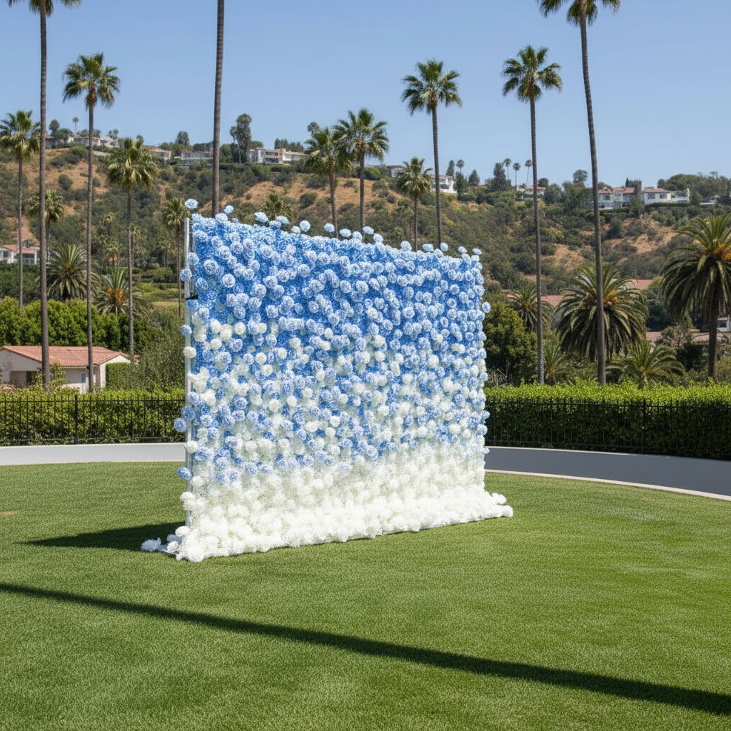 Baby Blue & White Premium Ombre Flower Wall - 114