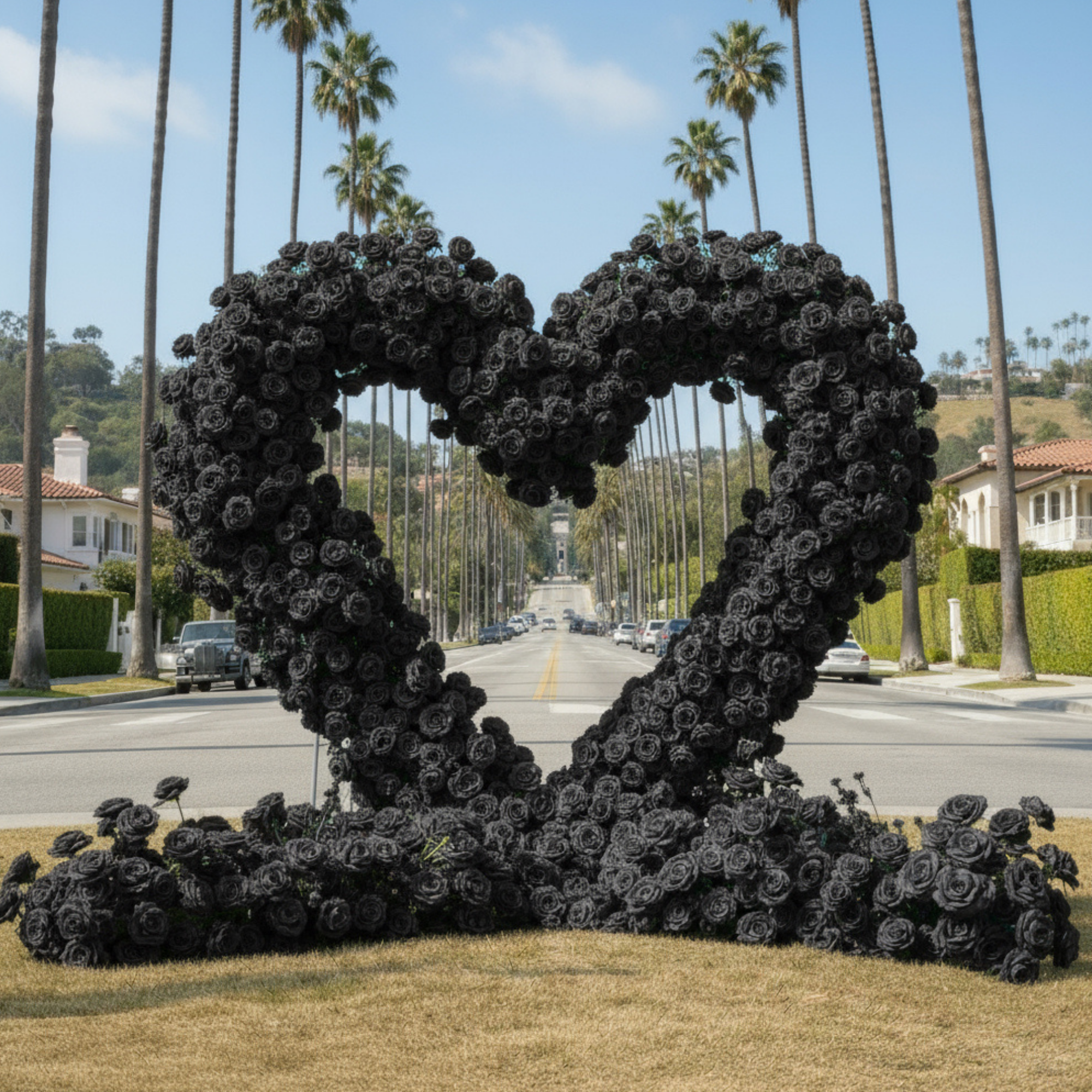 Black Premium Deluxe Rose Heart Flower Arch #4915