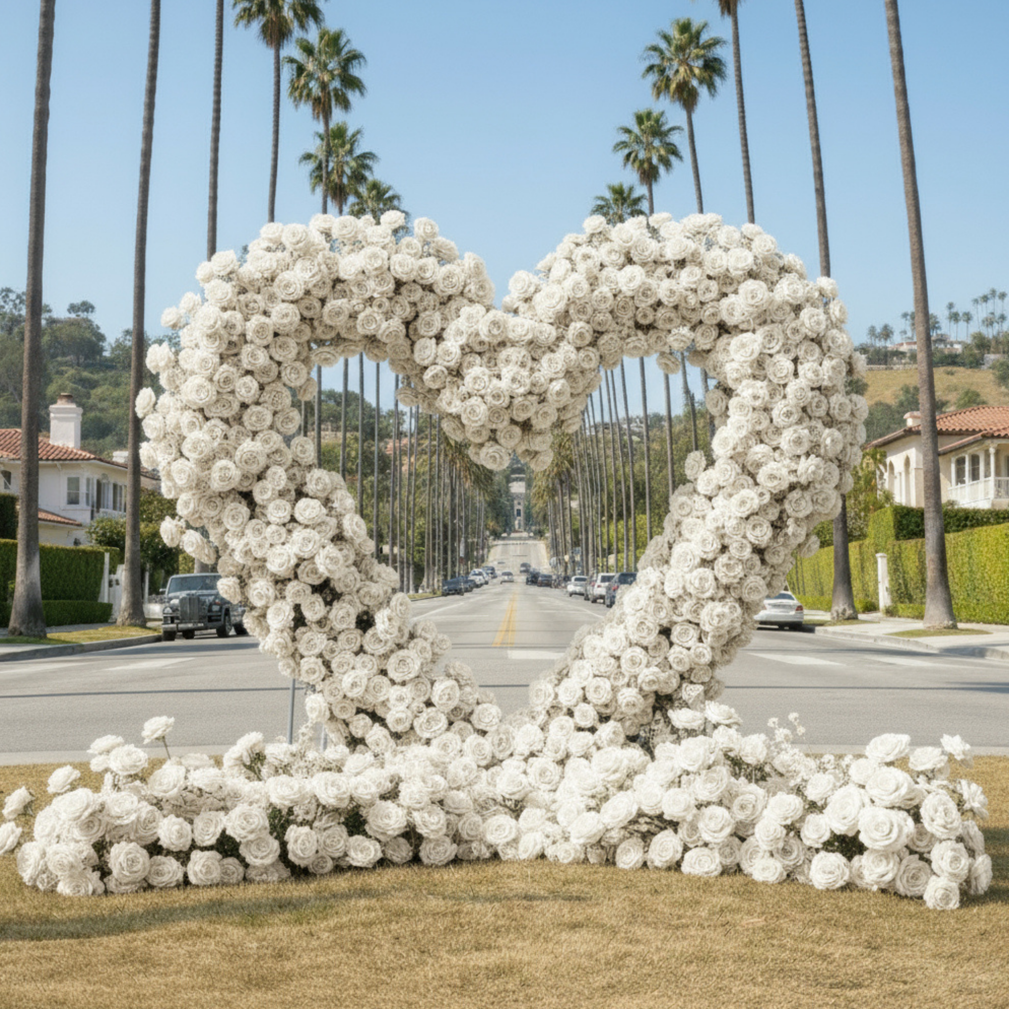 White Premium Deluxe Rose Heart Flower Arch #4916