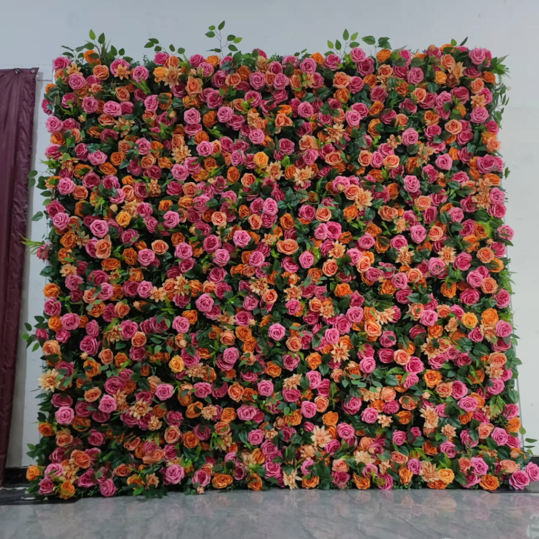 Orange and Hot Pink Deluxe Wild Rose Premium Flower Wall - 181