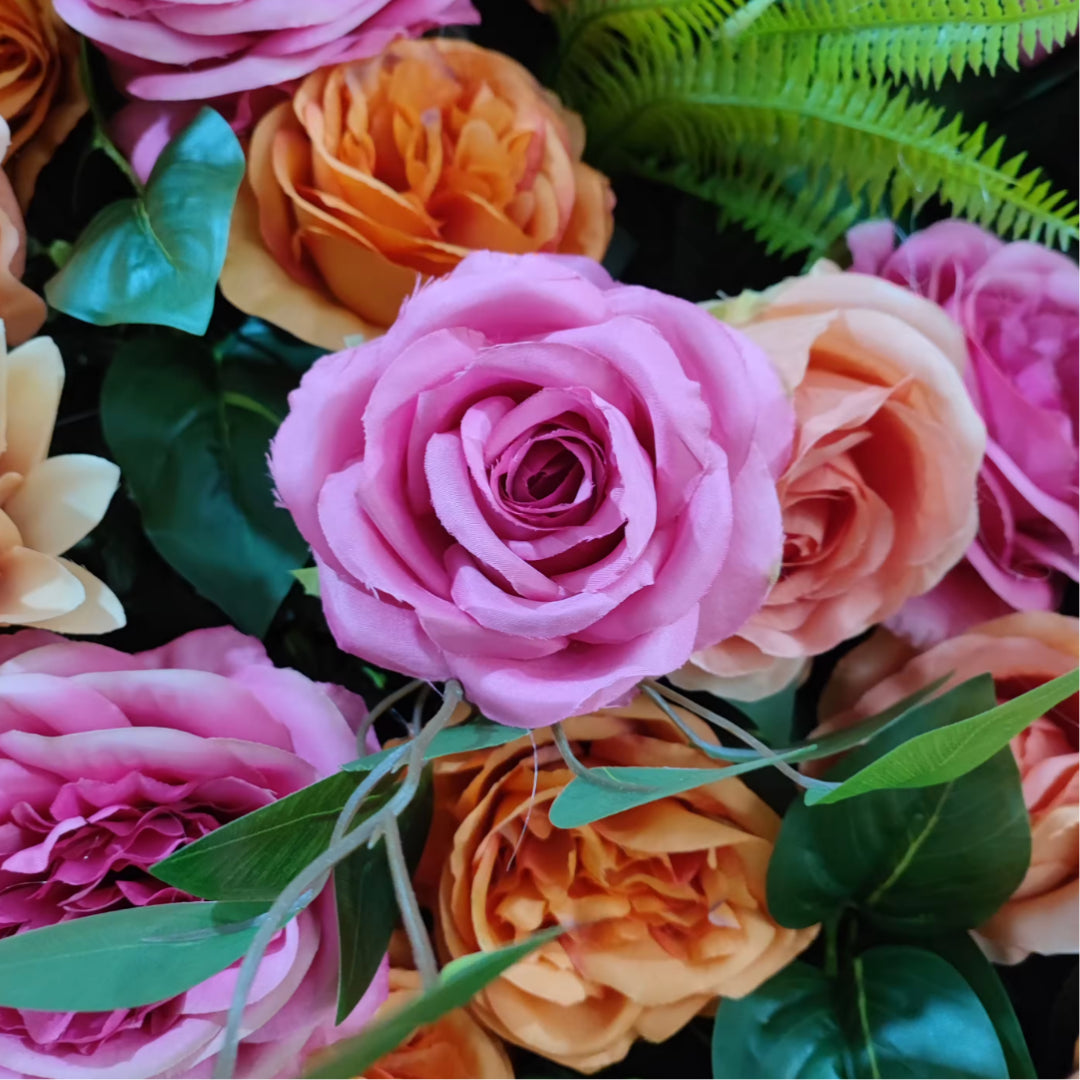 Orange and Hot Pink Deluxe Wild Rose Premium Flower Wall - 181
