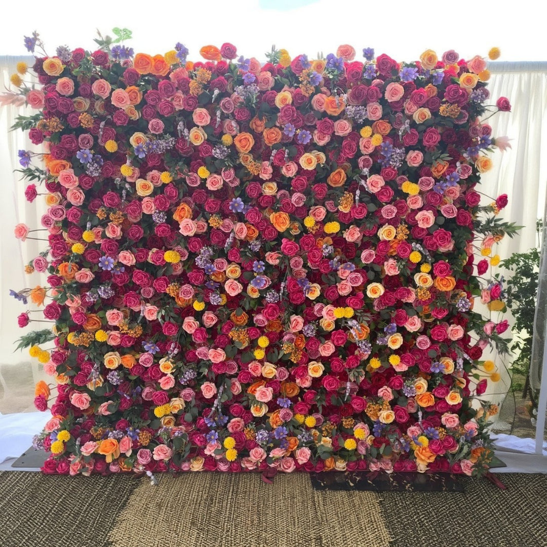 Pink, Orange & Yellow Wild Rose Premium Flower Wall - 121