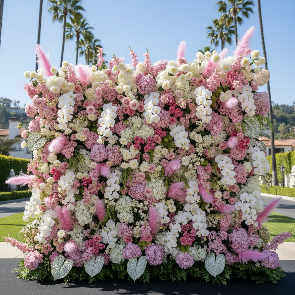Dripping Pink and Cream Deluxe Premium Flower Wall Backdrop - 330