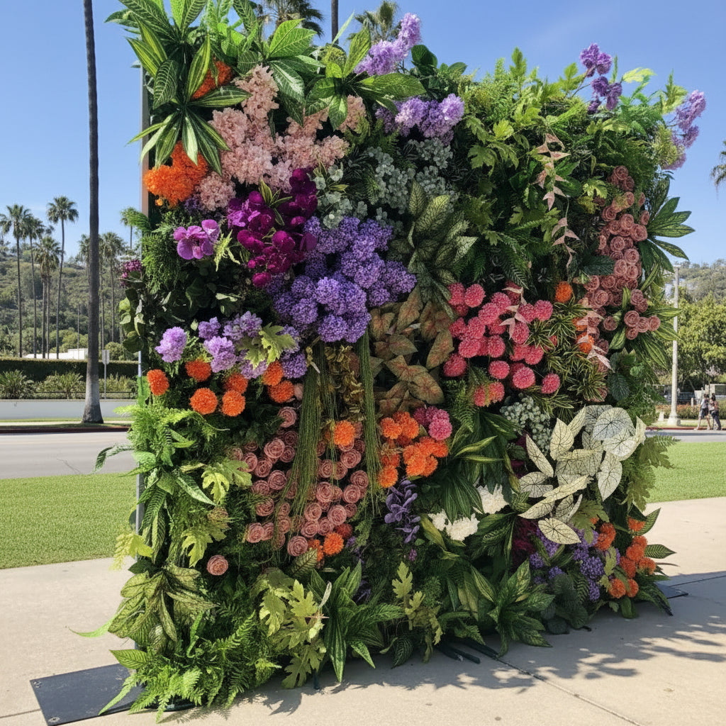 Purple, Pink and Orange Greenery Premium Deluxe Flower Wall - 231