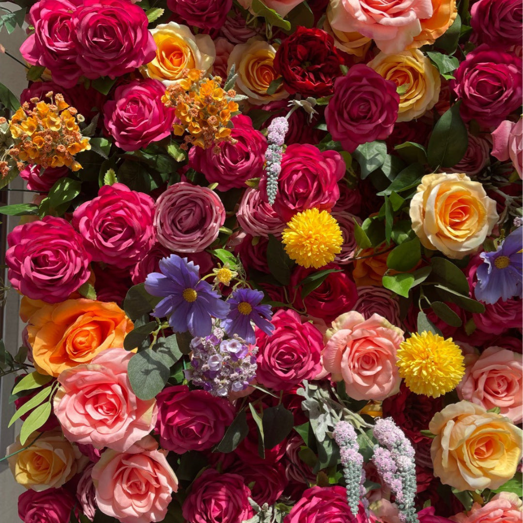 Pink, Orange & Yellow Wild Rose Premium Flower Wall - 121