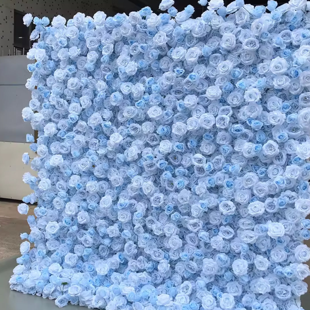 Deluxe Baby Blue Wild Rose Premium Flower Wall - 029