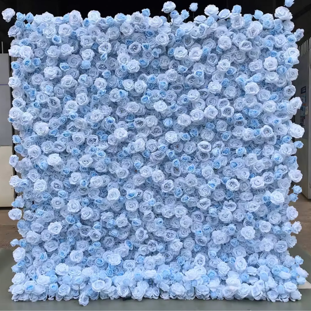 Deluxe Baby Blue Wild Rose Premium Flower Wall - 029