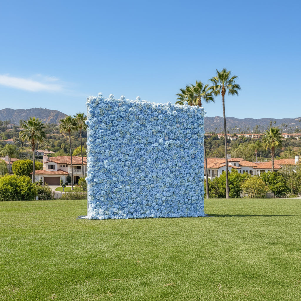 Light Blue Rose & Babys Breath Flower Wall - 334