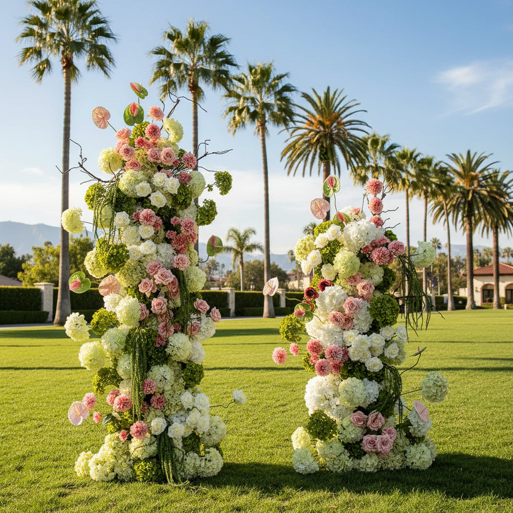Pink, White and Greenery 2 Piece Premium Flower Horn Arch Set - 4606