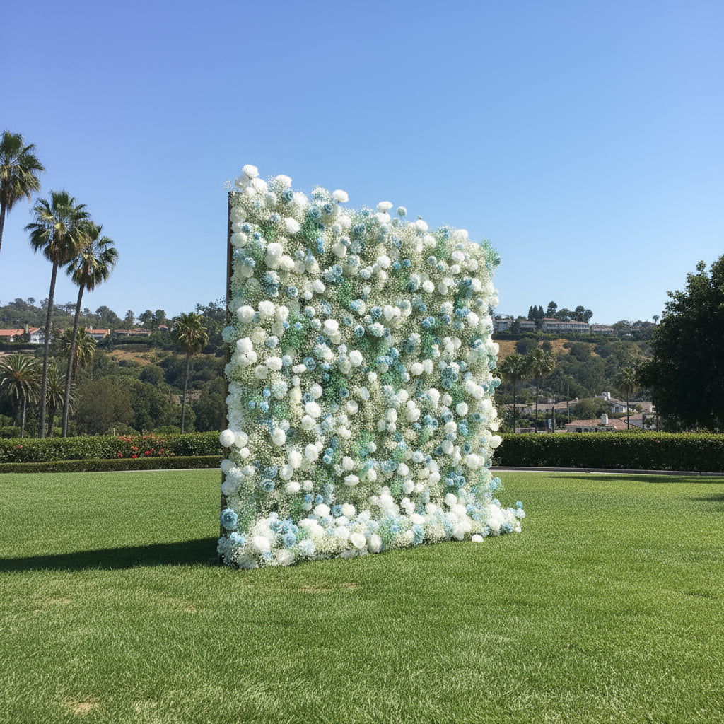 Babys Breath White and Blue Rose Flower Wall - 063