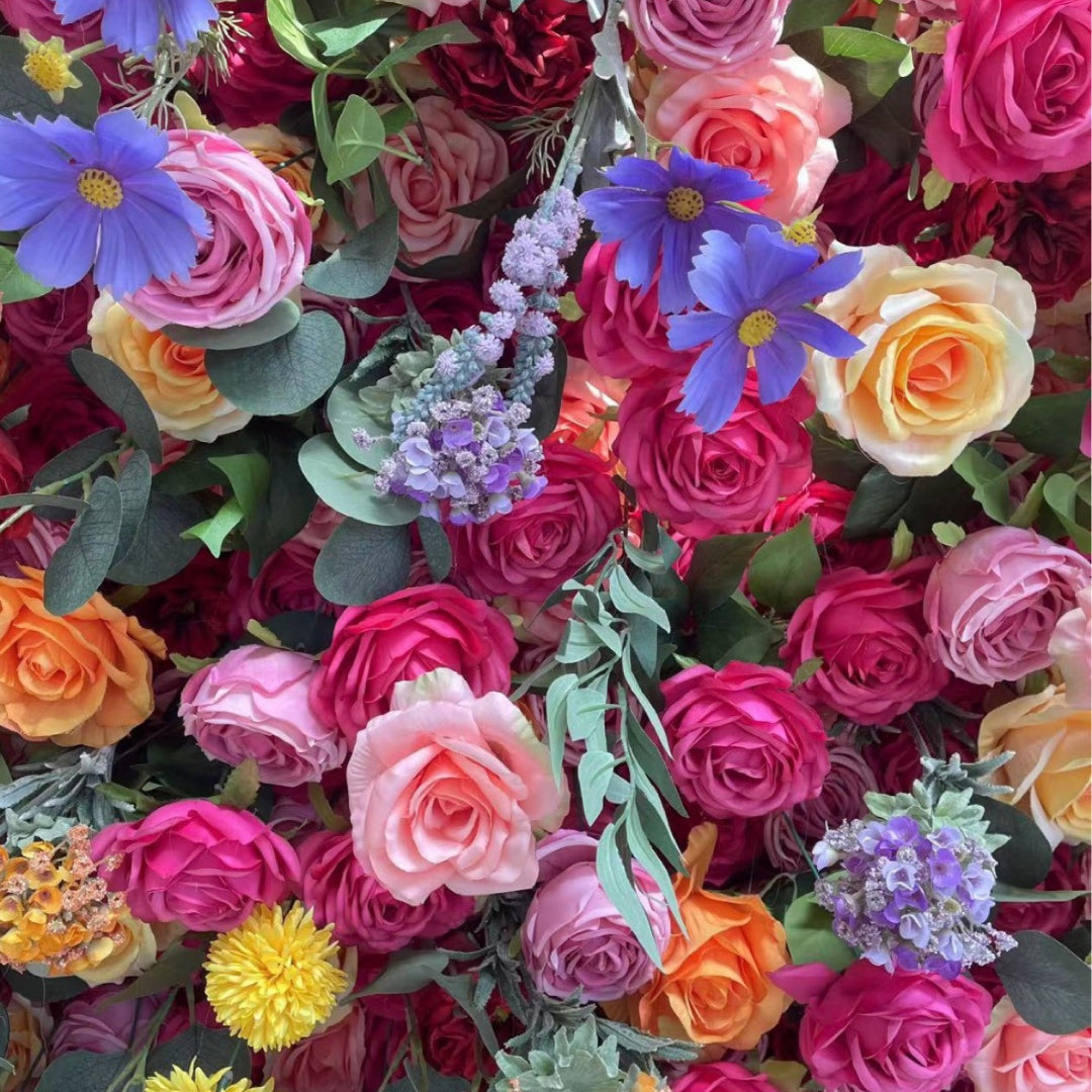 Pink, Orange & Yellow Wild Rose Premium Flower Wall - 121