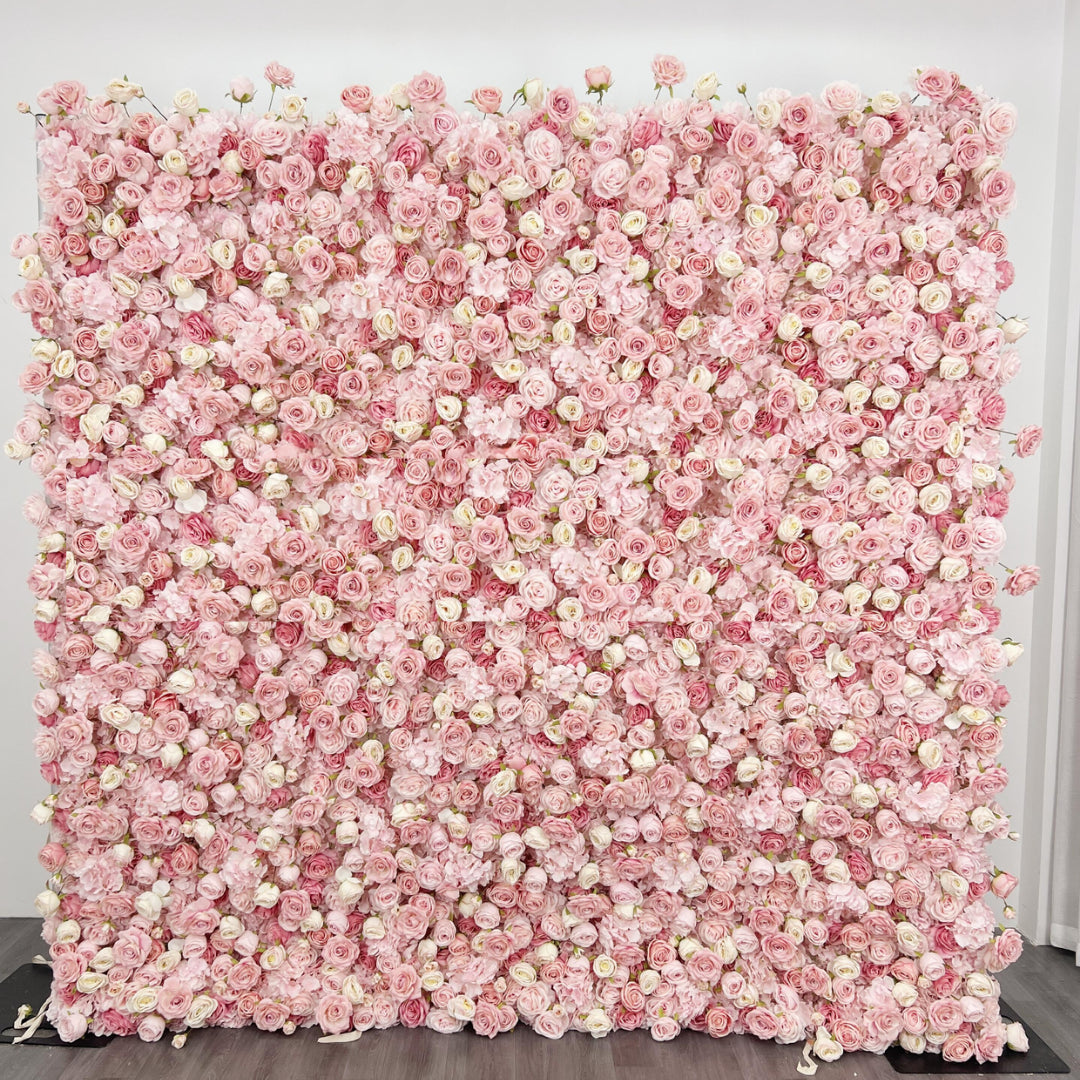 Light Pink & Cream Rose Premium Flower Wall - 030