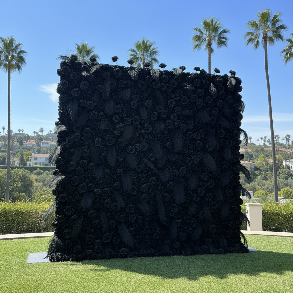 Black Wild Rose Feather Wall - 026