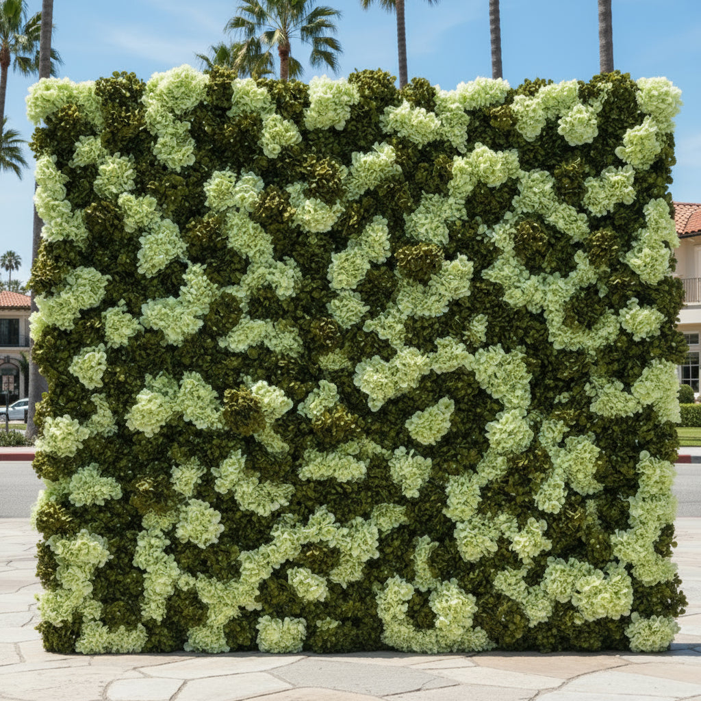 Dark and Light Green Hydregea Premium Flower Wall Backdrop - 333