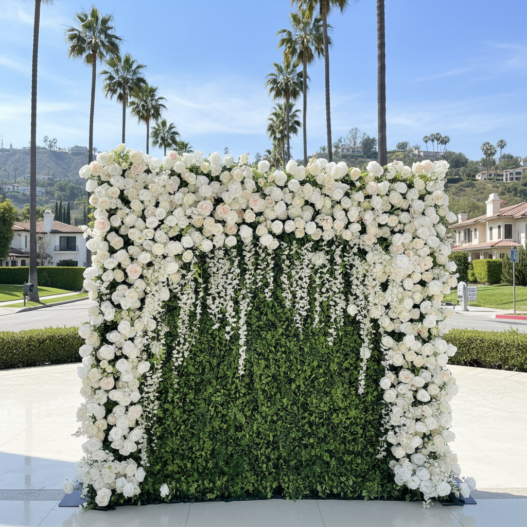 Dripping White Rose Premium Greenery Flower Wall - 533