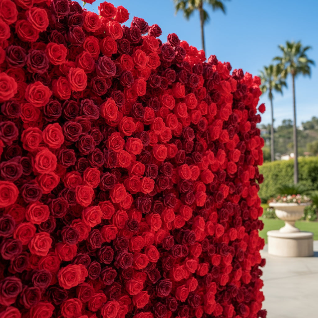 Deluxe Dark & Bright Red Rose Flower Wall - 027
