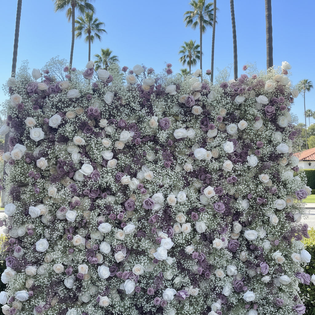 Baby's Breath White & Lavender Rose Flower Wall - 065