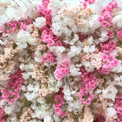 Blush, Pink and White Rose Cherry Blossom Premium Flower Wall - 257