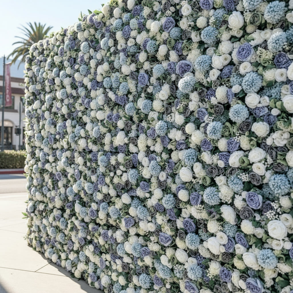 Purple, White and Blue Greenery Premium Flower Wall - 196