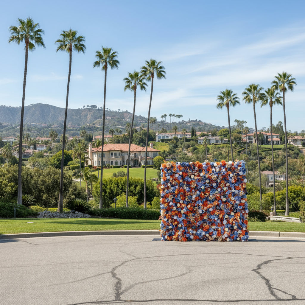 Orange, White & Blue Rose Premium Flower Wall - 155