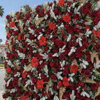 Red Rose Poinsettia Gold Premium Flower Wall Backdrop - 331