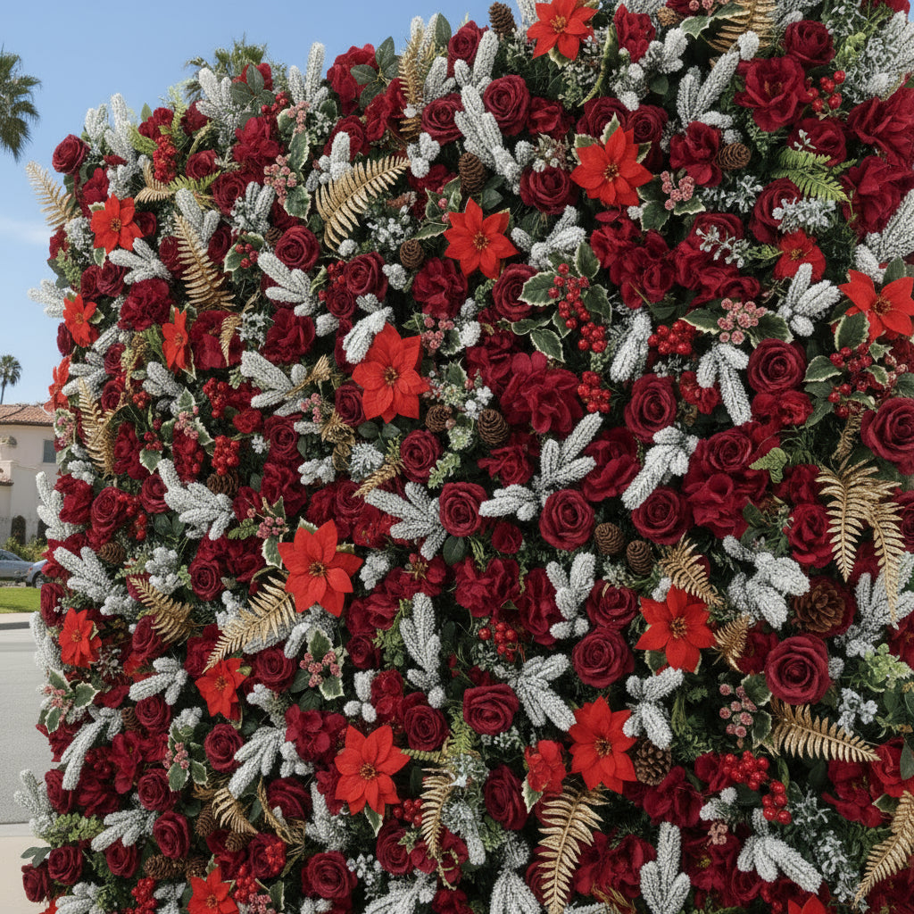 Red Rose Poinsettia Gold Premium Flower Wall Backdrop - 331